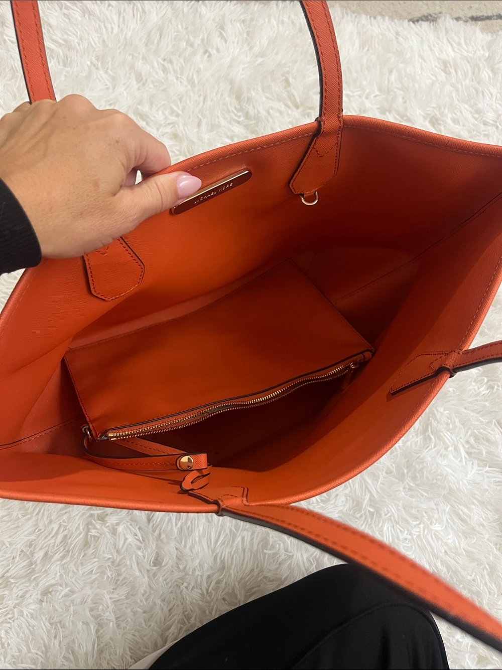 Michael Kors Brown MK Logo Tote with Orange Trim - Picture 3 of 6